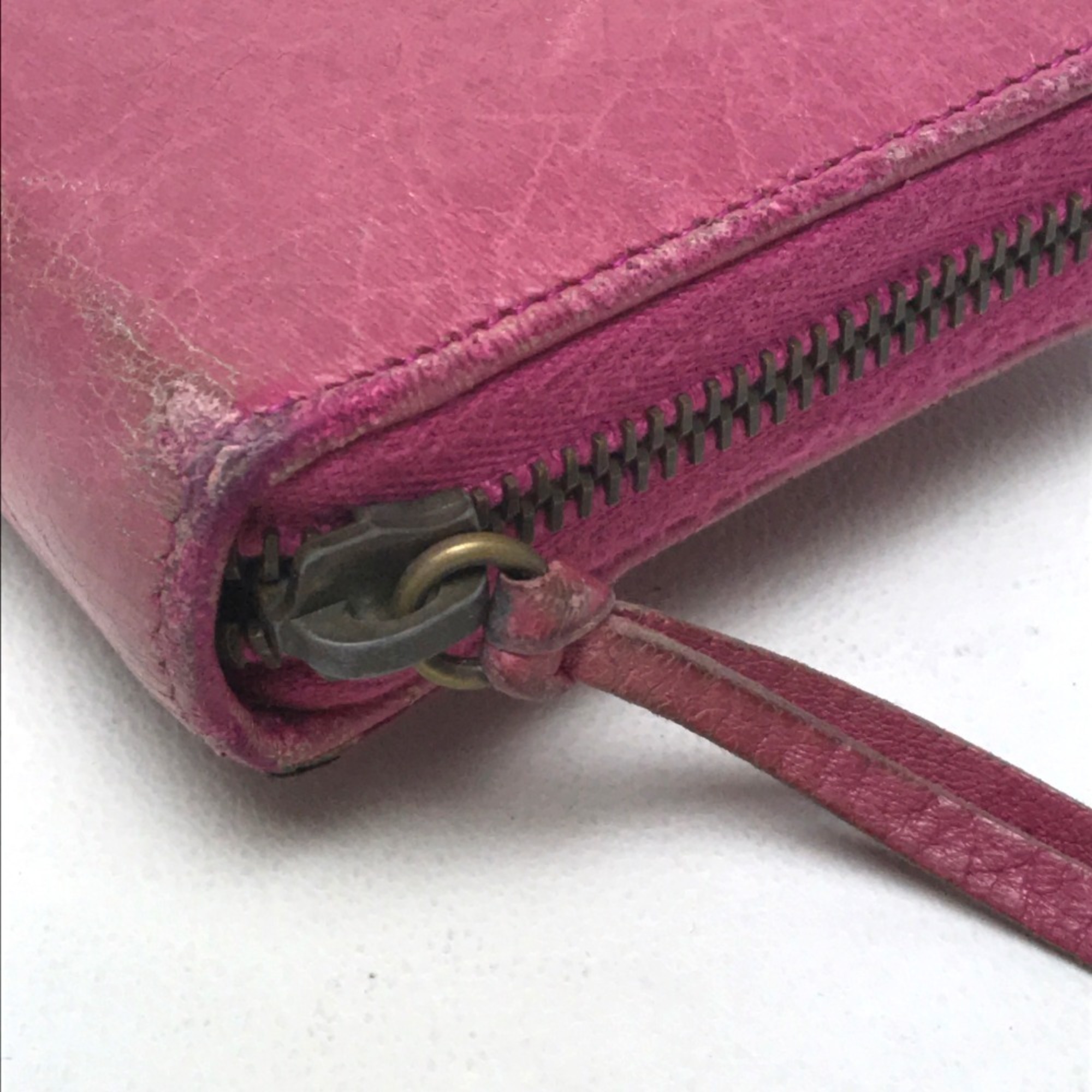 BALENCIAGA 253036 Classic Continental Zip Round Zipper Long Wallet Sheepskin Women's Pink