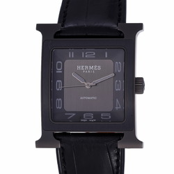 HERMES H Watch HH5.841C □P stamp (circa 2012) Men's titanium leather wristwatch automatic gray dial