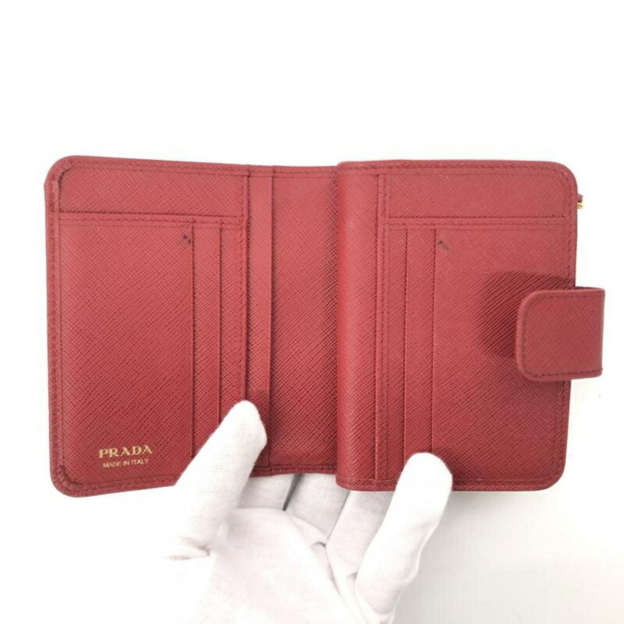 PRADA 1ML018 Saffiano Compact Wallet Prada Red