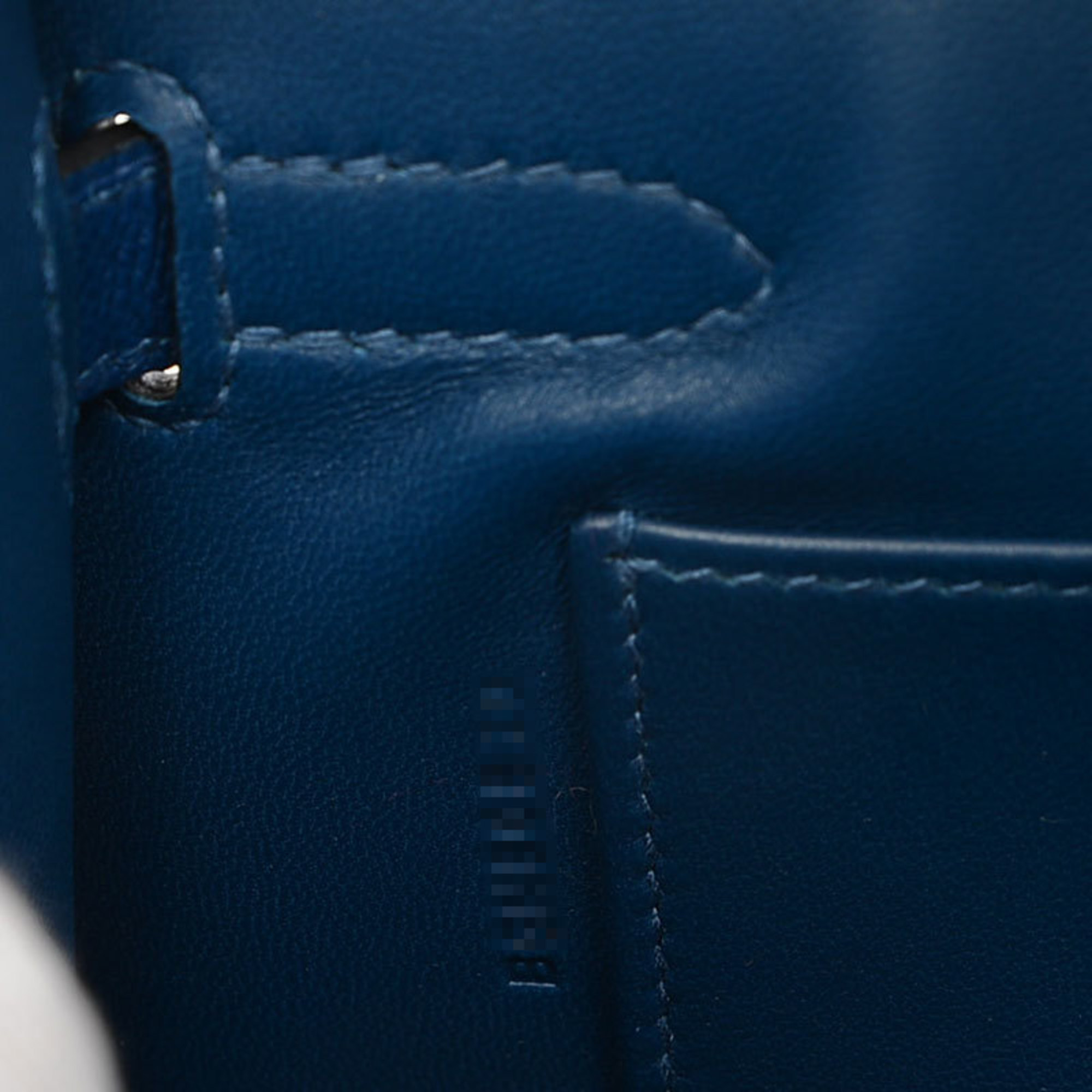 Hermes Kelly Elan Handbag Vaux Madame Deep Blue Silver Hardware B Engraved