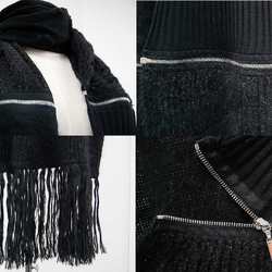 CHANEL Camellia Switchable Long Muffler with Zipper Women's Black