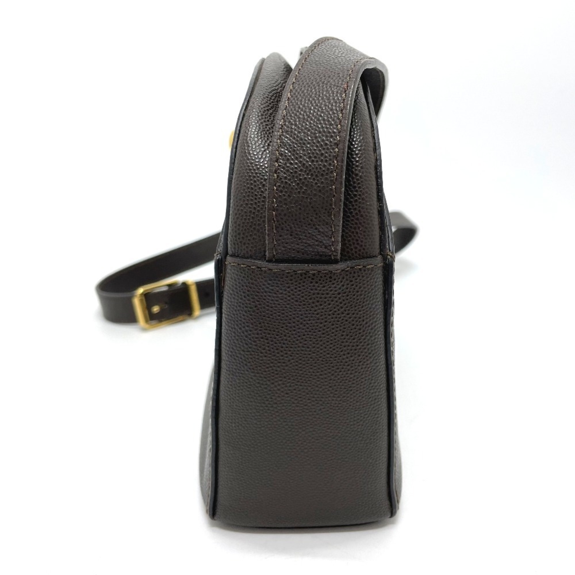 CELINE Logo Hardware Pochette Crossbody Shoulder Bag Leather Women's Dark Brown x Gold