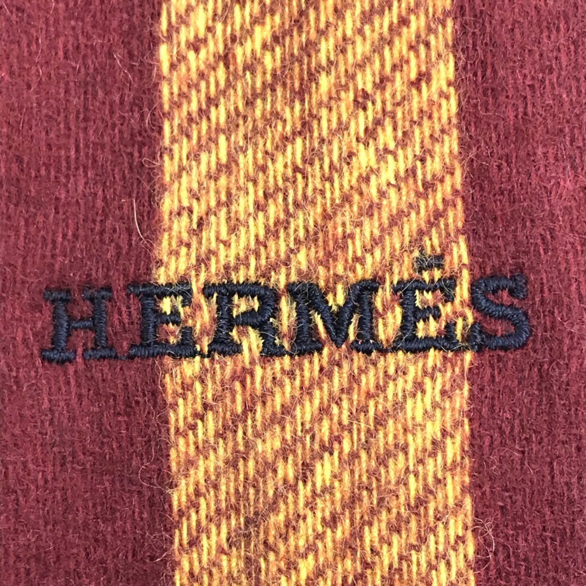 HERMES Alternate Stripe Muffler with Fringe Cashmere Unisex Multicolor/Navy