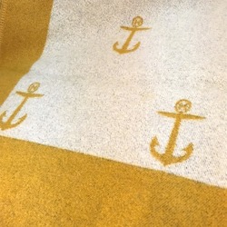 HERMES Two Tone Rectangle Marine Ikari Motif Rug Carpet Wool Unisex Mustard Yellow x Ivory