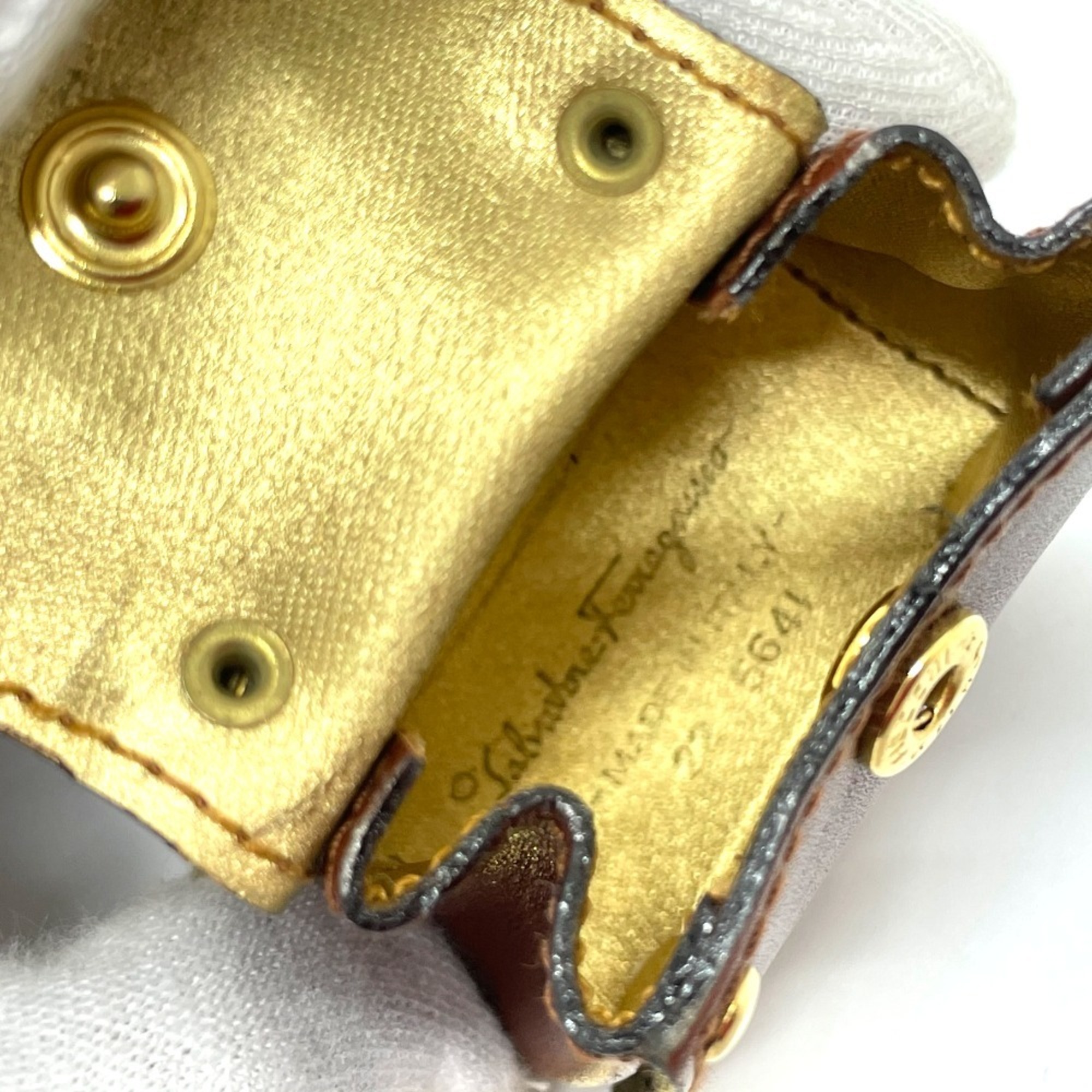 Salvatore Ferragamo Bag Motif Gancini Charm Leather Ladies Brown x Gold Hardware