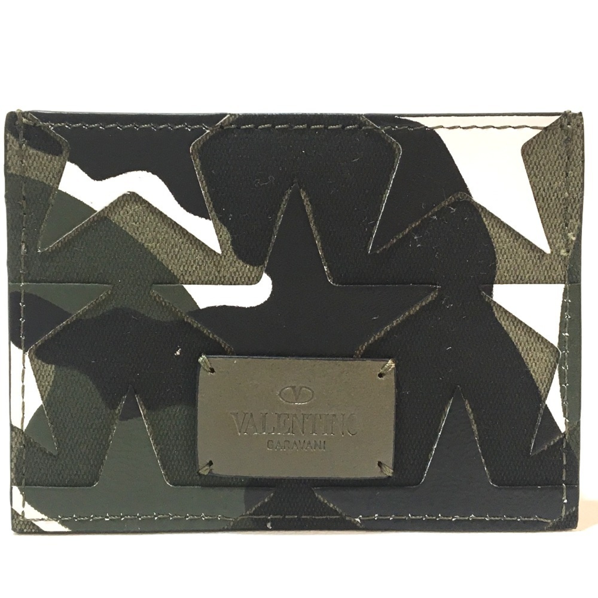 Valentino Garavani MY2P0448GAC Camouflage Pattern Men's Women's Business Card Holder Case Canvas/Leather Unisex Army Green