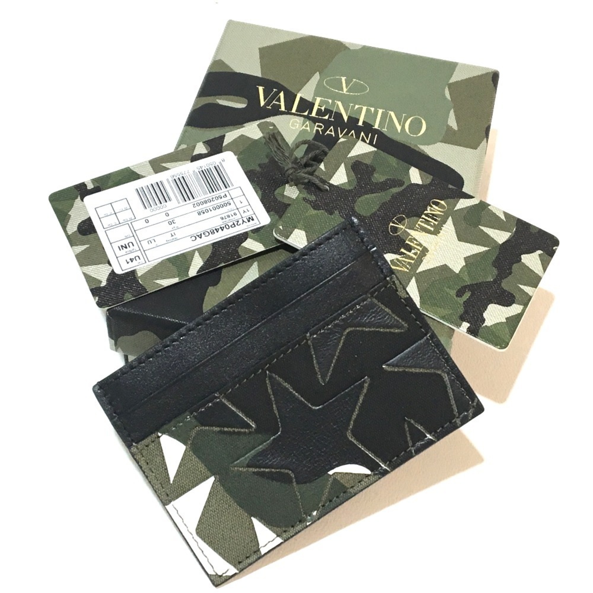 Valentino Garavani MY2P0448GAC Camouflage Pattern Men's Women's Business Card Holder Case Canvas/Leather Unisex Army Green