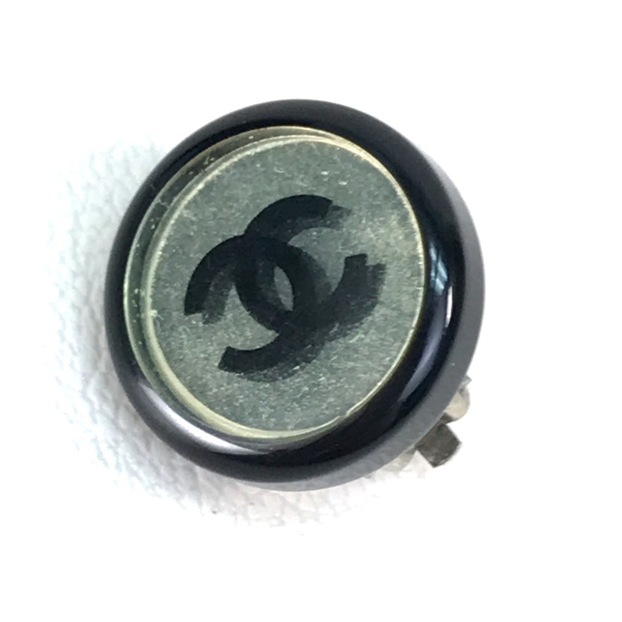 CHANEL CC Coco Mark Logo Mirror Circle Round Accessory 01P Earrings Plastic/Metal Women's Black x Clear