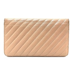 CHANEL A82399 Striped Border Coco Mark Flap Long Wallet (With Coin Purse) Goatskin Ladies Mocha Pink Beige