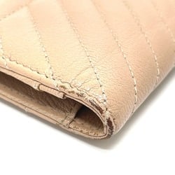 CHANEL A82399 Striped Border Coco Mark Flap Long Wallet (With Coin Purse) Goatskin Ladies Mocha Pink Beige