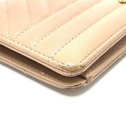 CHANEL A82399 Striped Border Coco Mark Flap Long Wallet (With Coin Purse) Goatskin Ladies Mocha Pink Beige