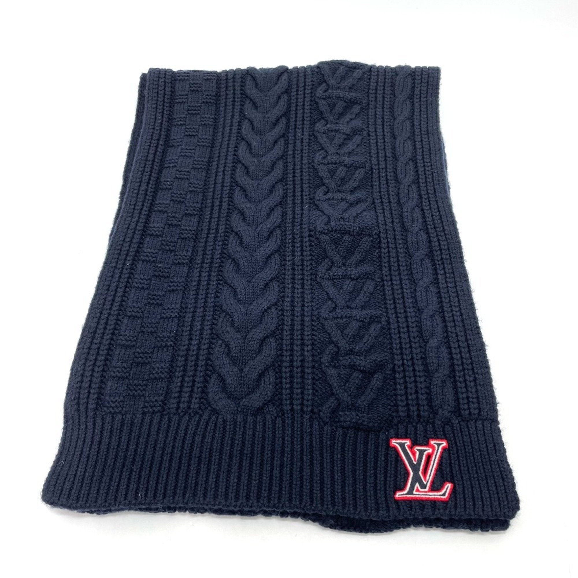 LOUIS VUITTON Louis Vuitton MP2866 LV Logo Escharpe Cable Muffler Wool Unisex Navy