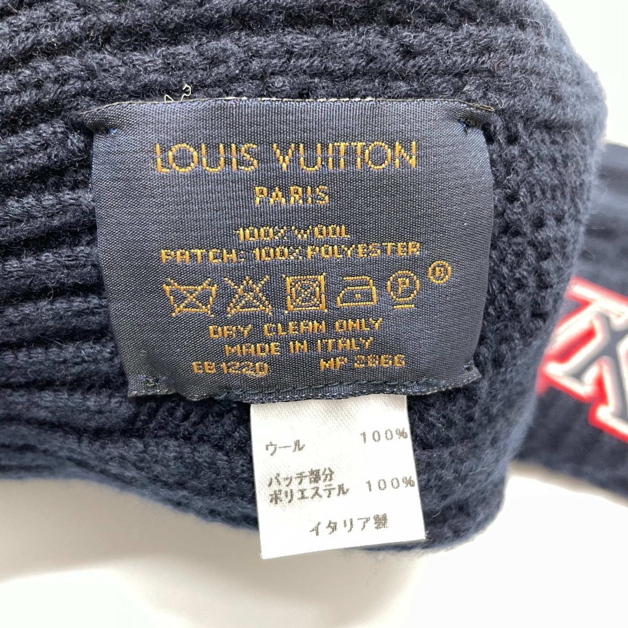 LOUIS VUITTON Louis Vuitton MP2866 LV Logo Escharpe Cable Muffler Wool Unisex Navy