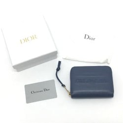 Christian Dior Dior Striped Wallet Round Zipper Coin Case Leather Ladies Denim Blue