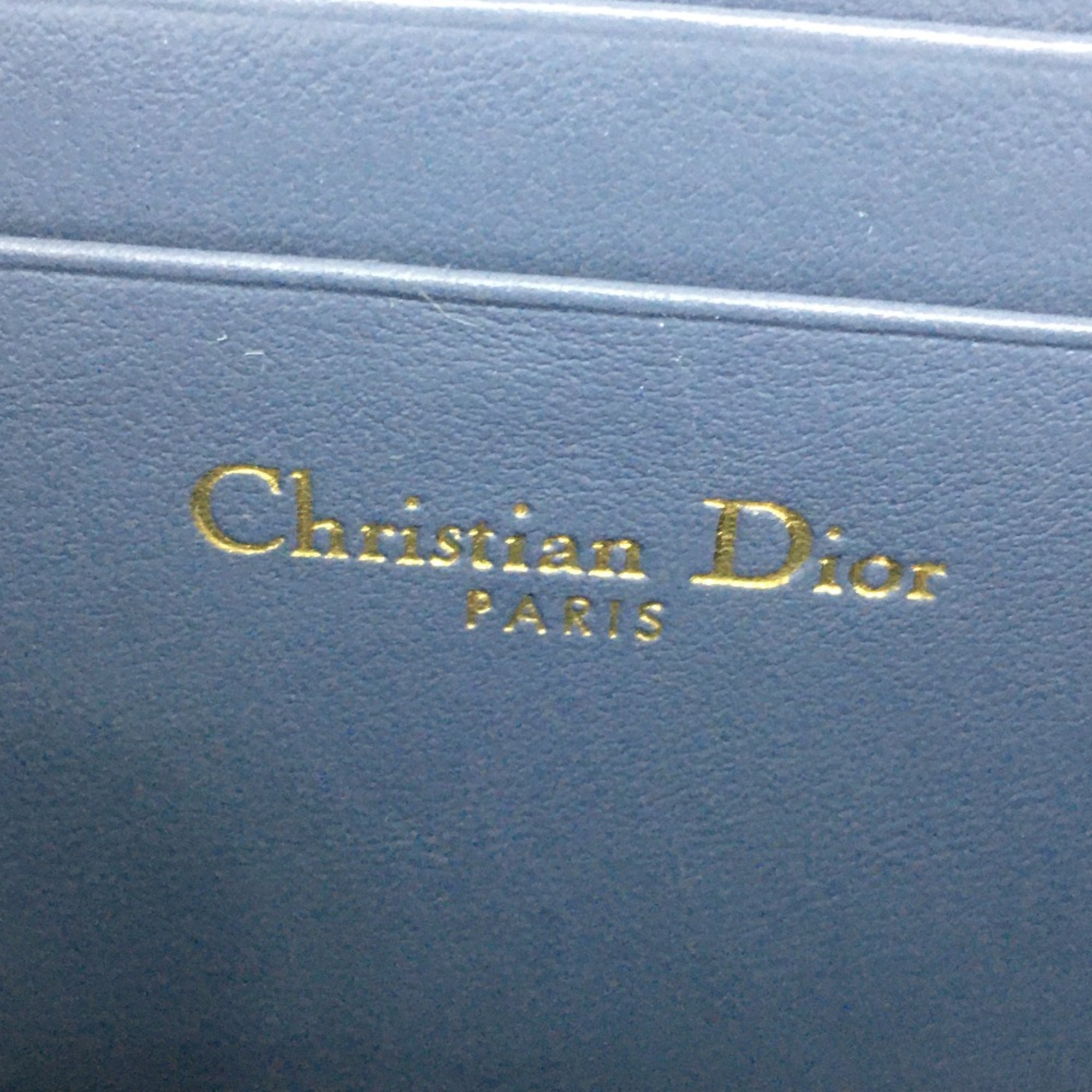 Christian Dior Dior Striped Wallet Round Zipper Coin Case Leather Ladies Denim Blue