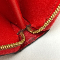 CELINE Round Zipper Long Wallet Leather Women's Red