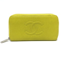 CHANEL CC Coco Mark Round Zipper Long Wallet (With Coin Purse) Caviar Skin Women's Yellow
