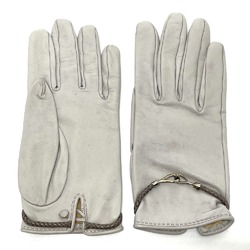 HERMES Jumbo Hook Motif Women's Gloves Leather Light Gray