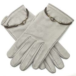 HERMES Jumbo Hook Motif Women's Gloves Leather Light Gray