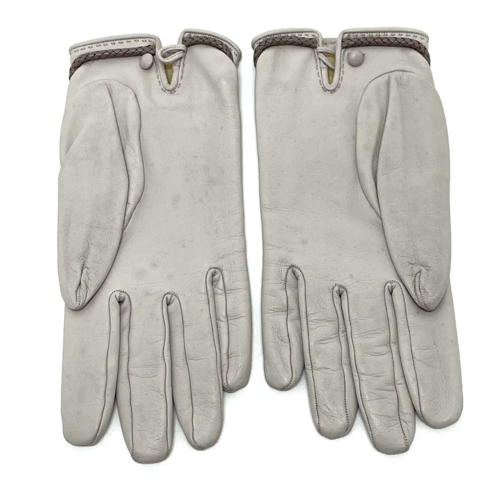 HERMES Jumbo Hook Motif Women's Gloves Leather Light Gray