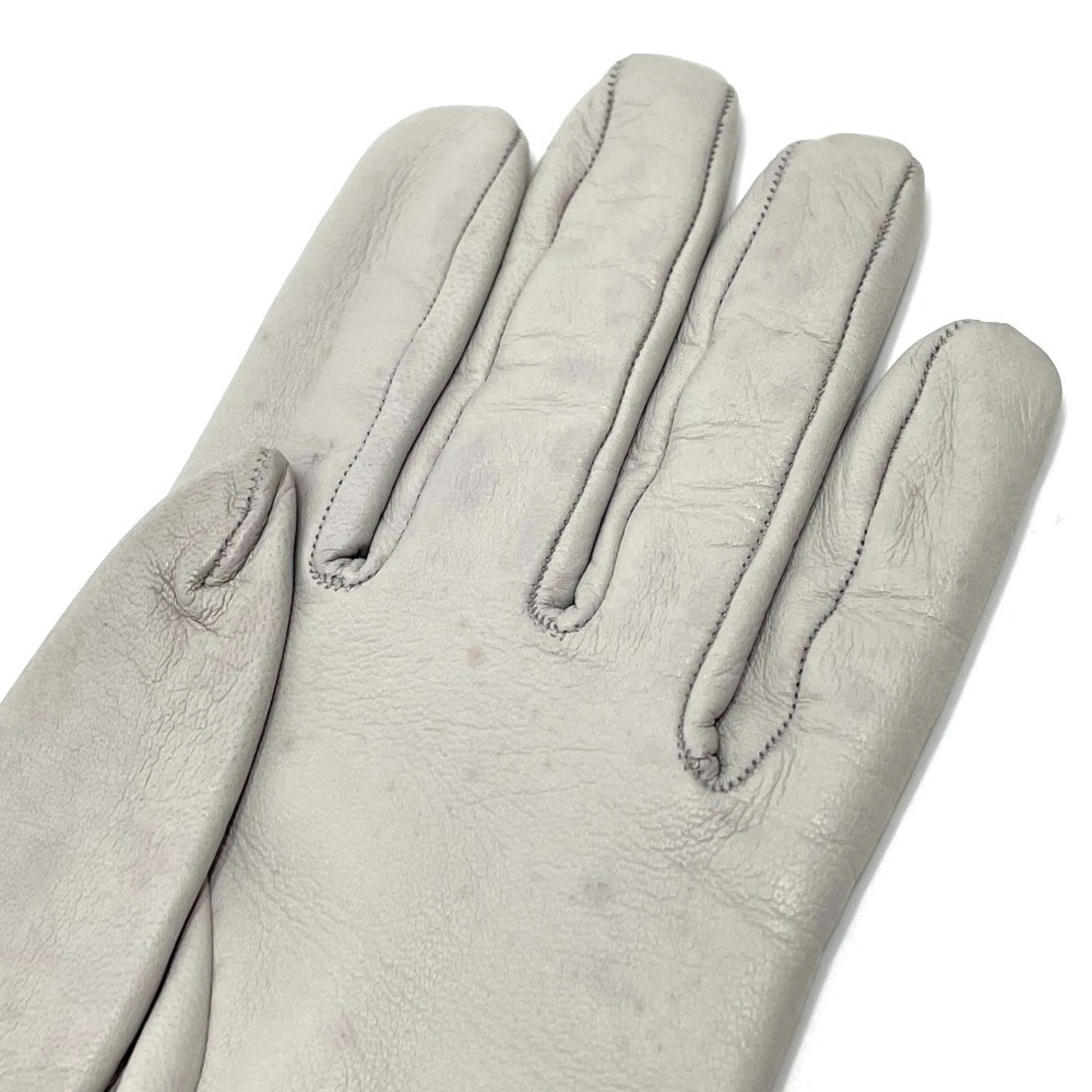 HERMES Jumbo Hook Motif Women's Gloves Leather Light Gray