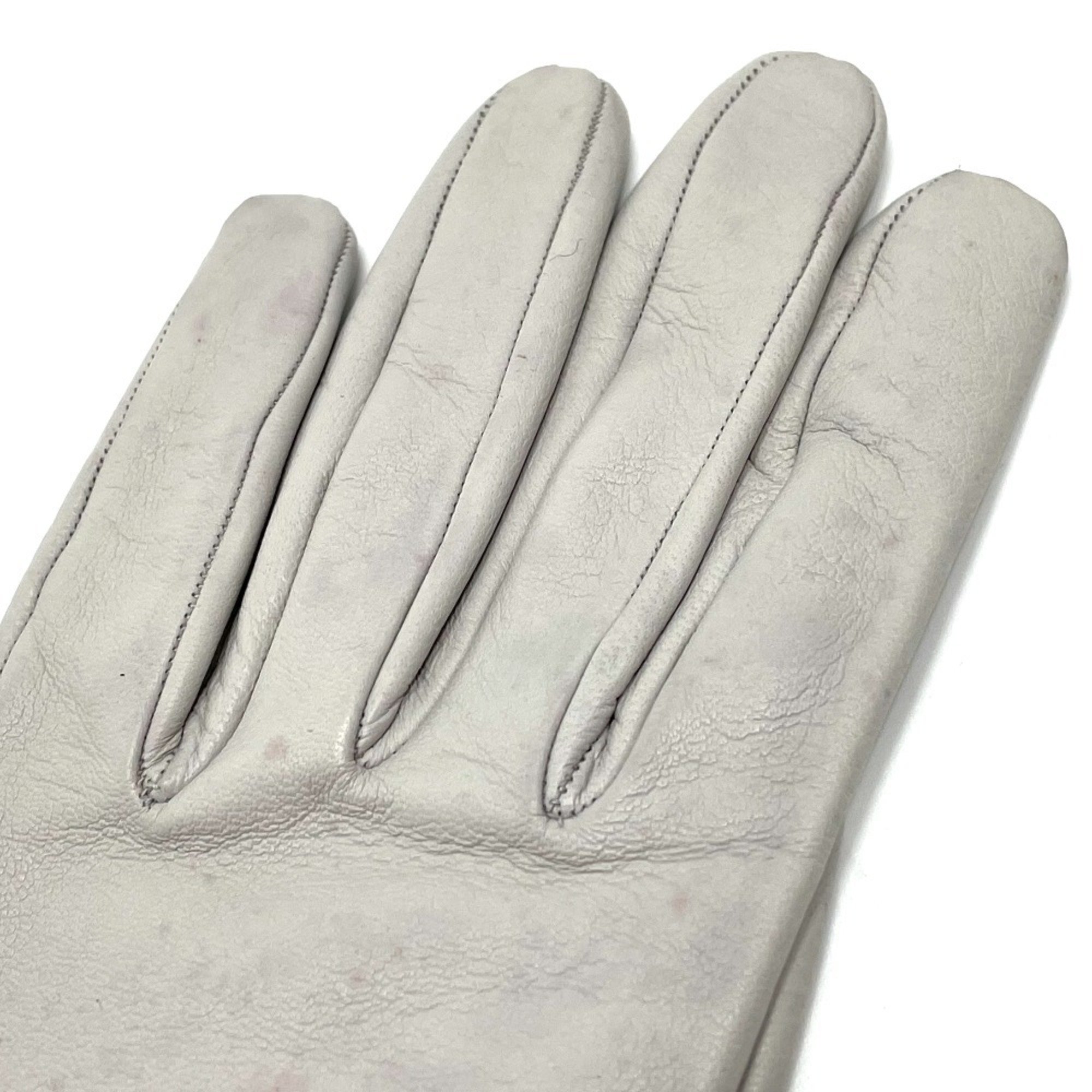 HERMES Jumbo Hook Motif Women's Gloves Leather Light Gray