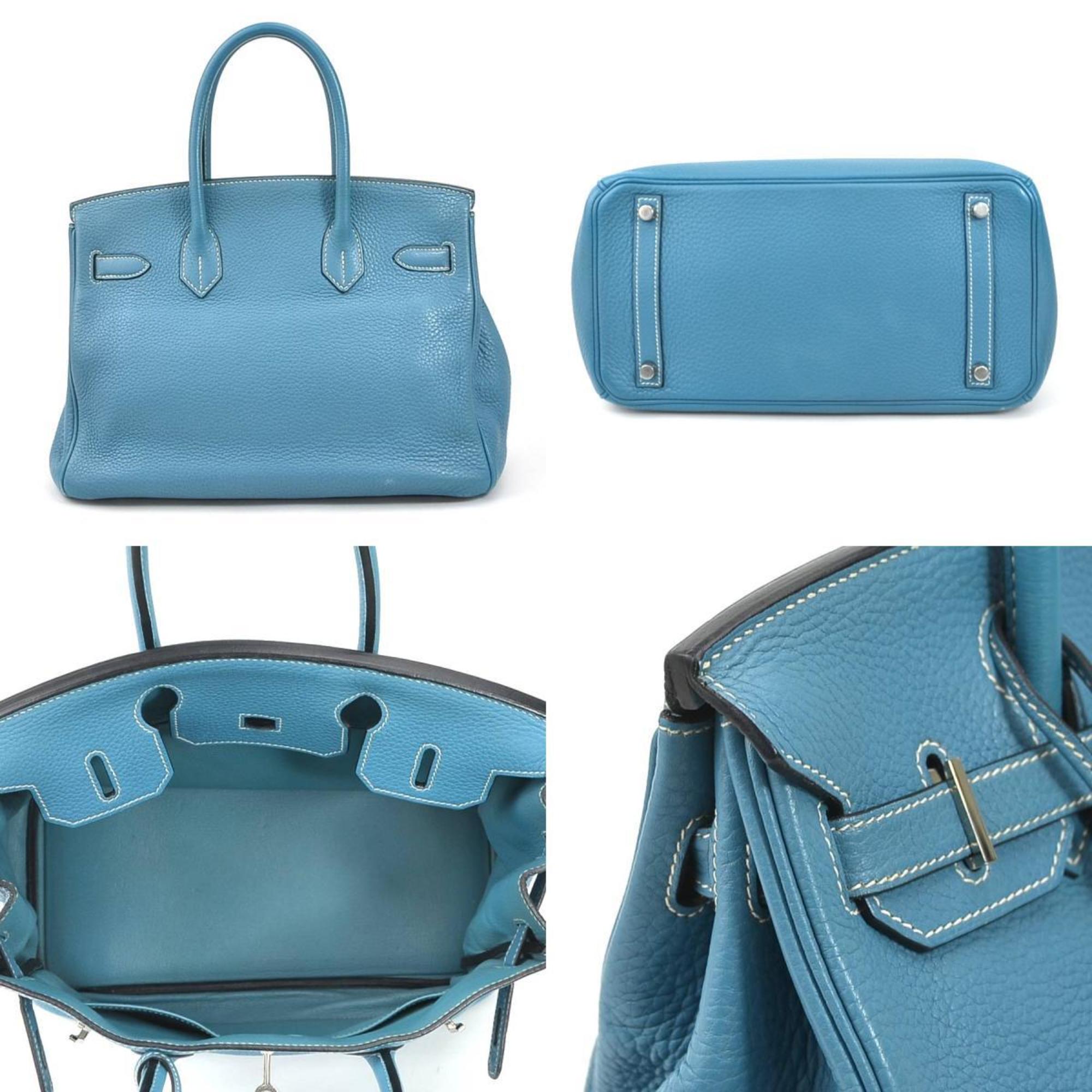 Hermes HERMES Handbag Birkin 30 Taurillon Clemence Turquoise Silver Ladies