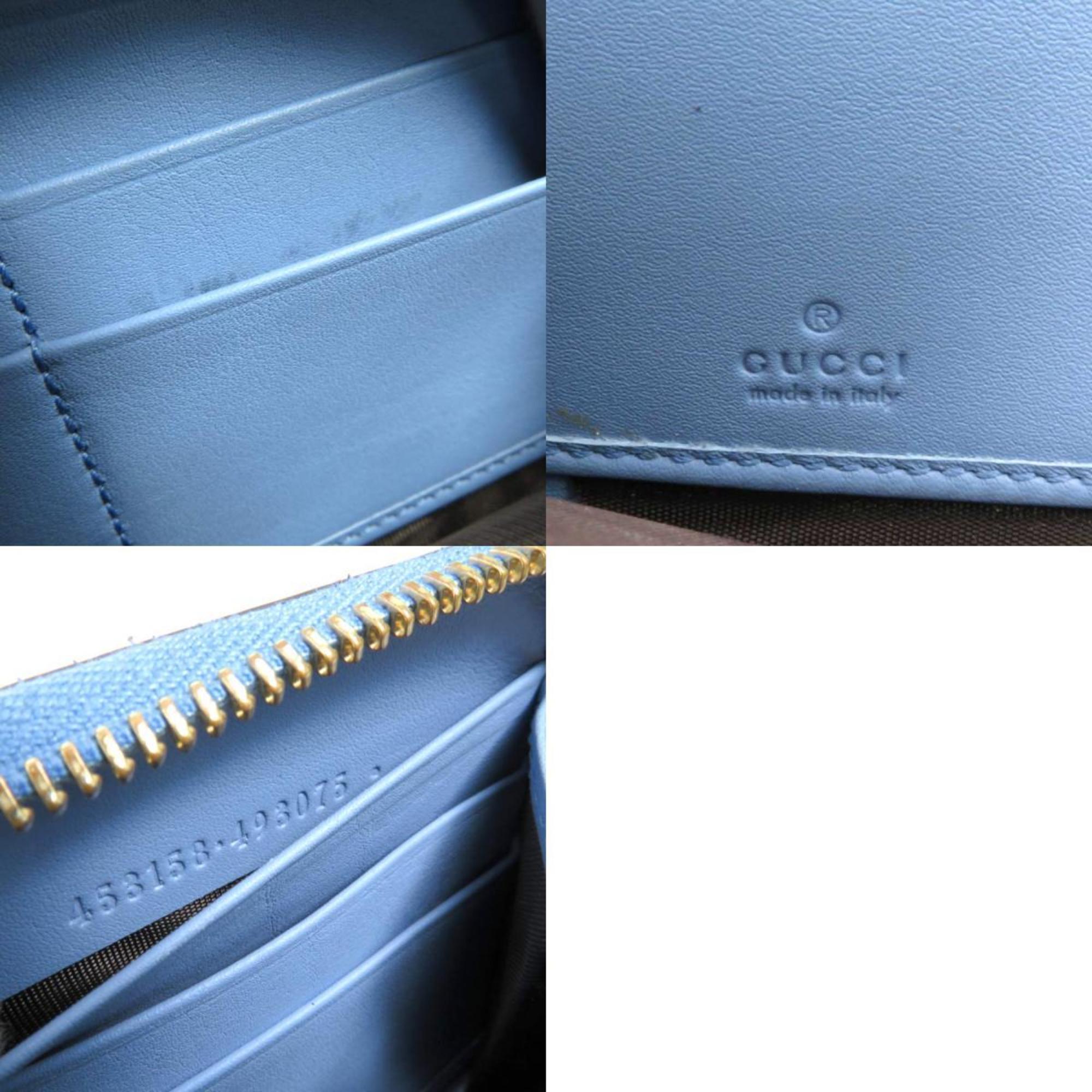 GUCCI round zipper long wallet leather blue unisex 453158