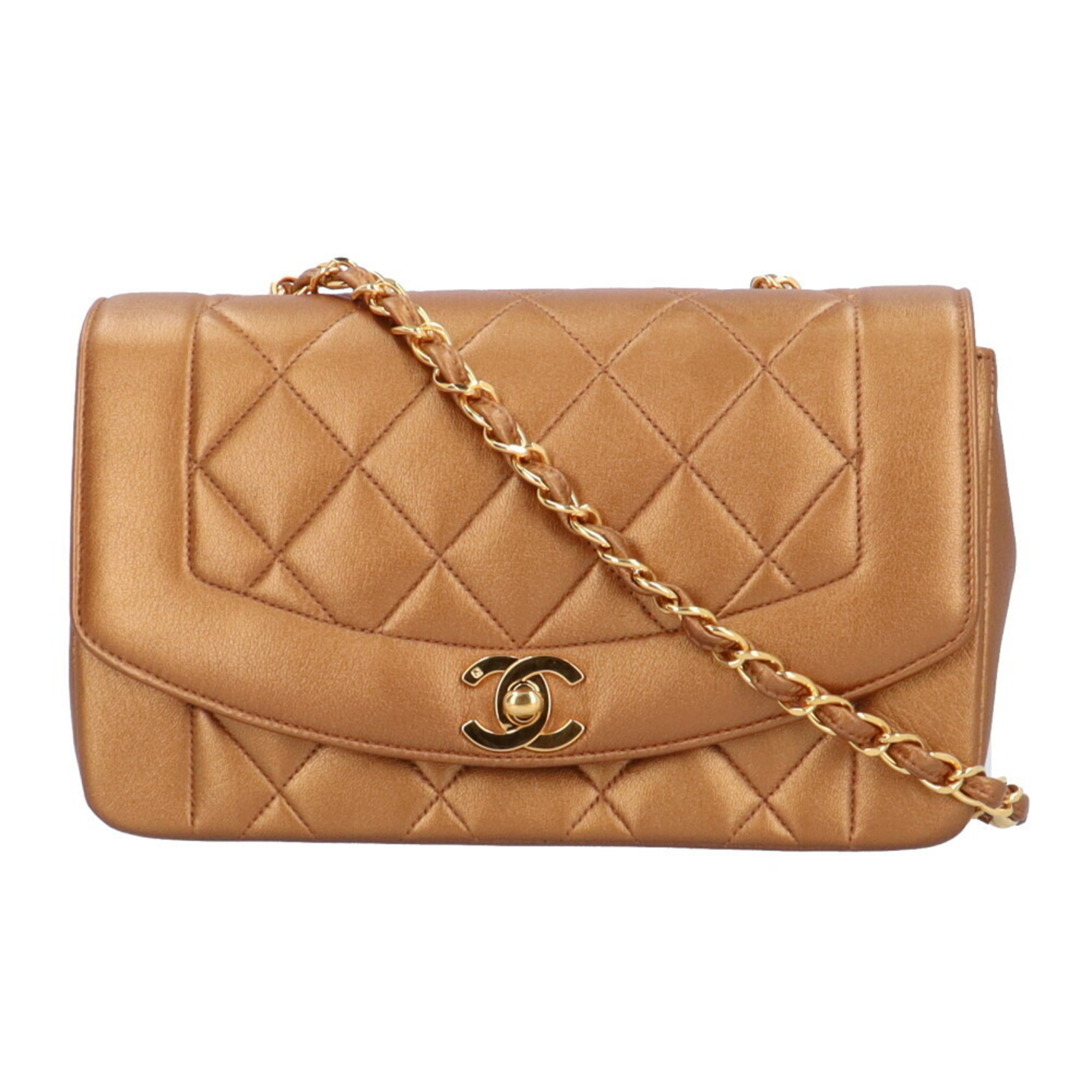 CHANEL Diana CC Coco Mark Shoulder Bag Lambskin Gold Women's