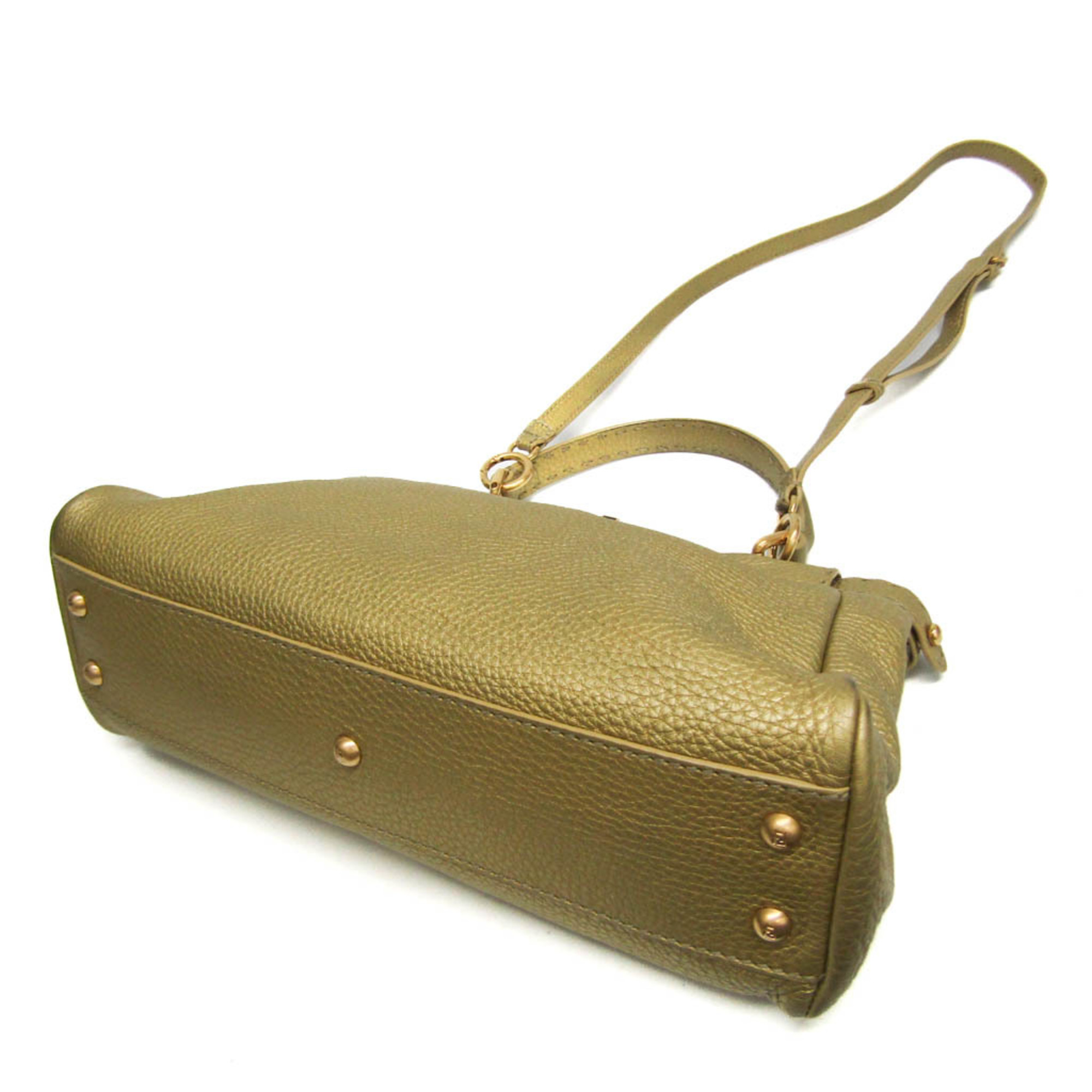 Fendi Peekaboo 8BN211 Women's Leather Handbag,Shoulder Bag Gold