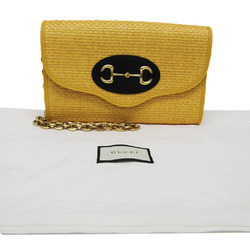Gucci Horsebit 655667 Women's Straw,Leather Shoulder Bag Yellow