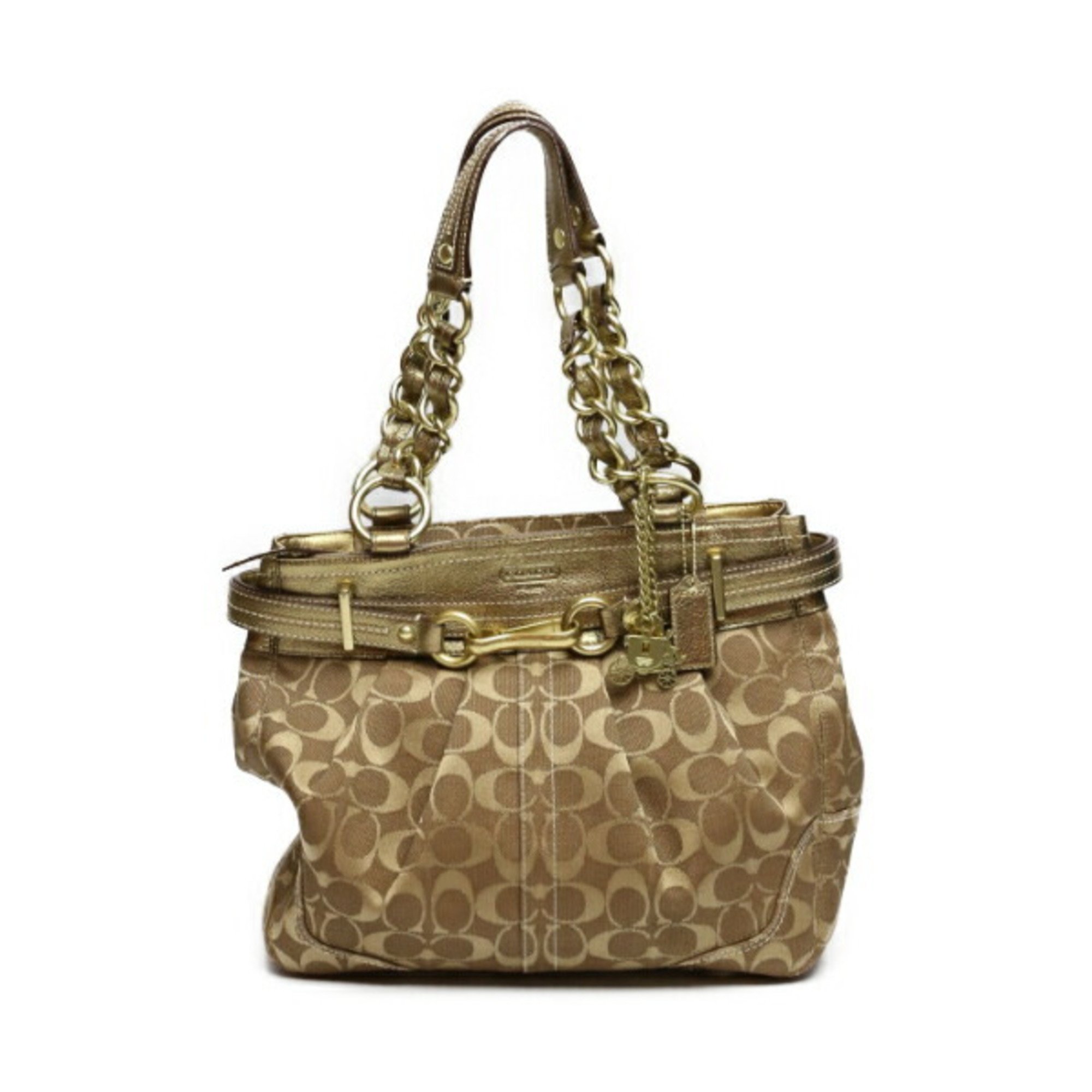 COACH Signature Canvas Chain Shoulder F0873 Coach Brown x Gold Bag