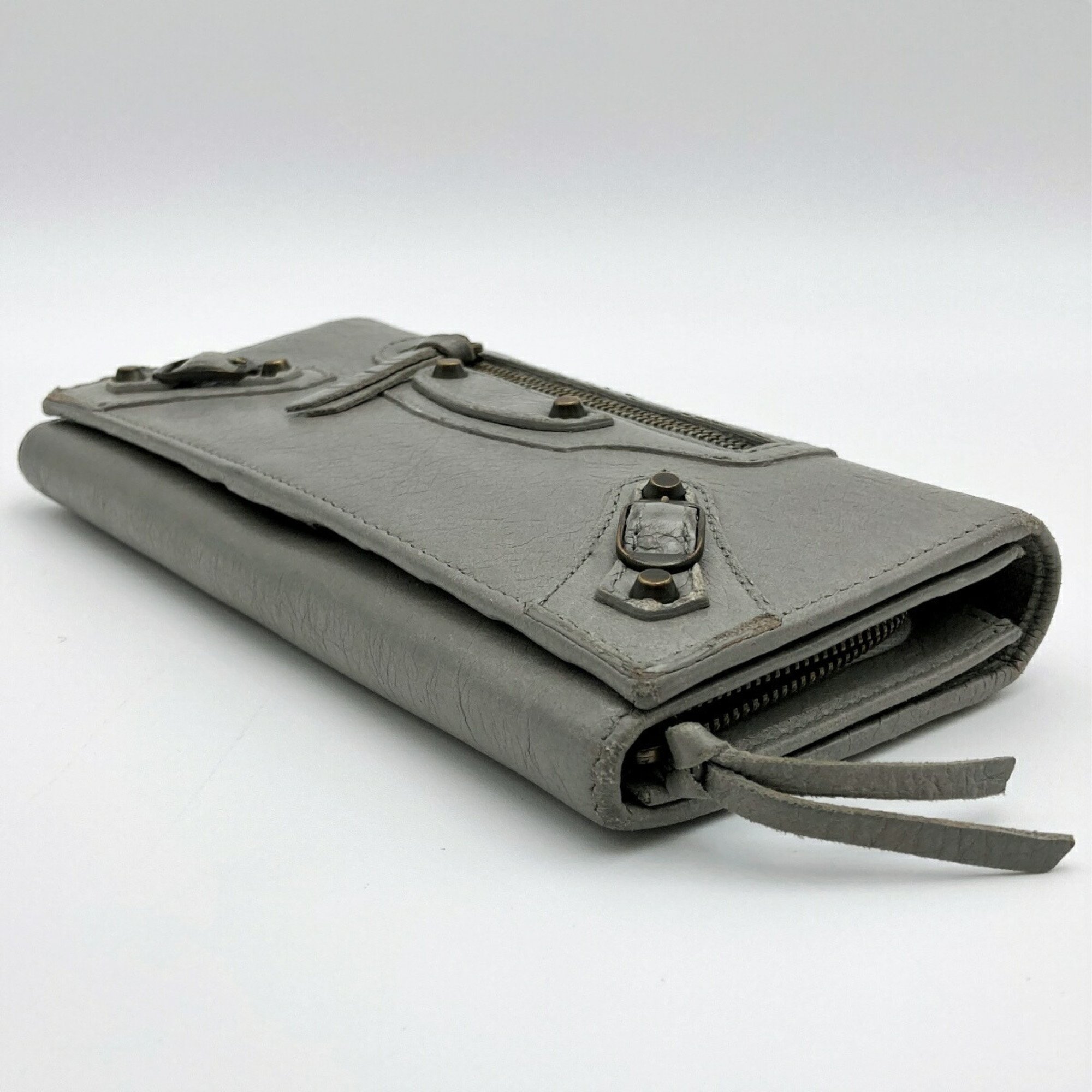 BALENCIAGA Classic Continental Long Wallet Gray Leather Women's Men's Unisex 253038