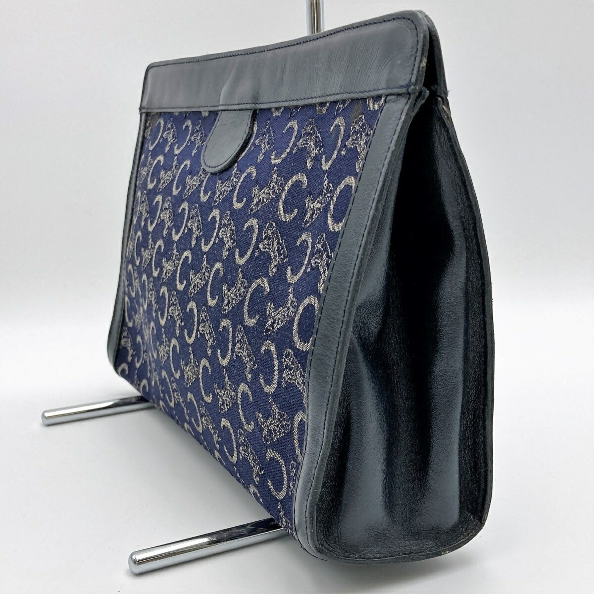 CELINE Clutch bag Second C Saluki Navy x Black Canvas Leather Blue Men's Women's
