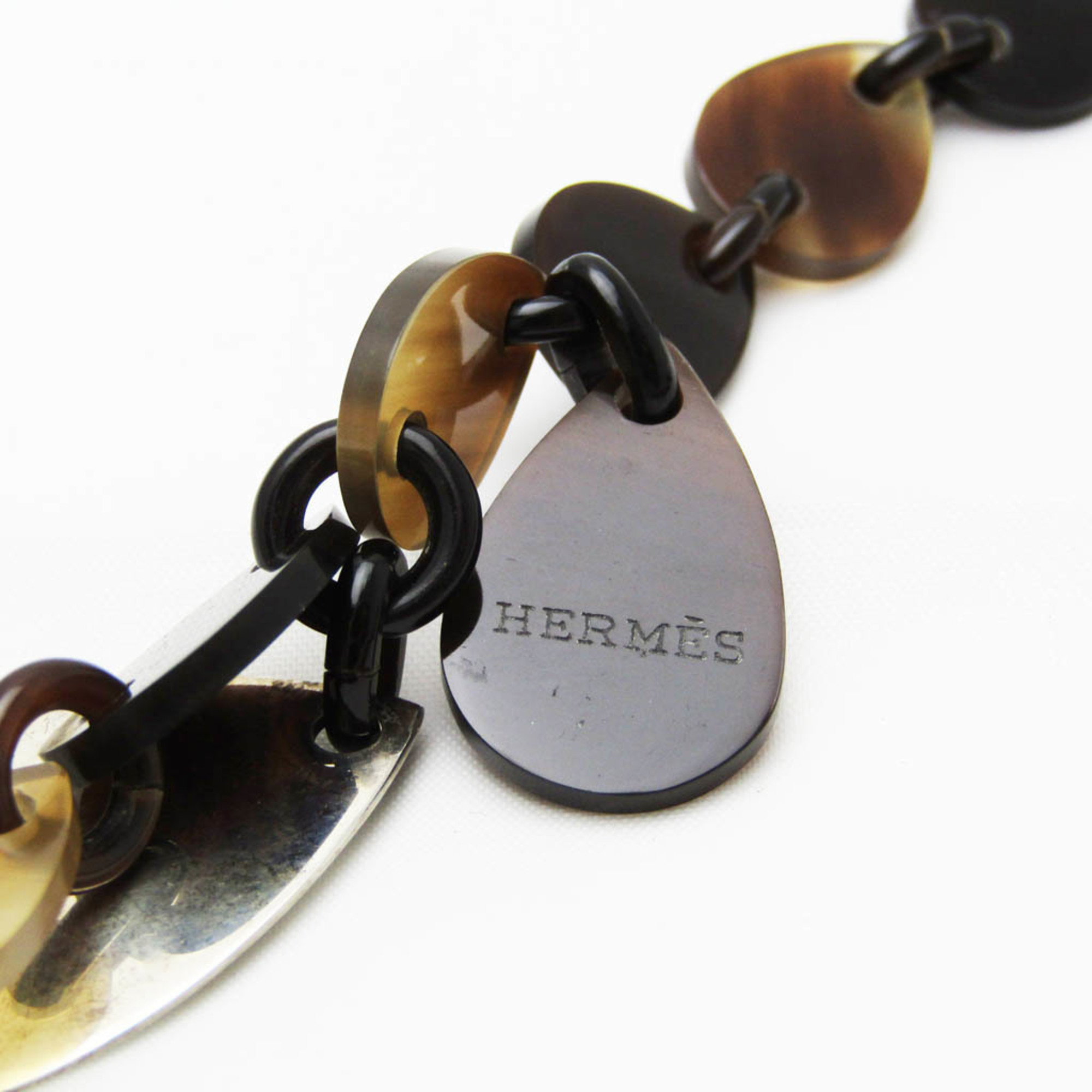 Hermes Buffalo Horn,Silver 925 Women's Necklace (Beige,Dark Brown,Silver)