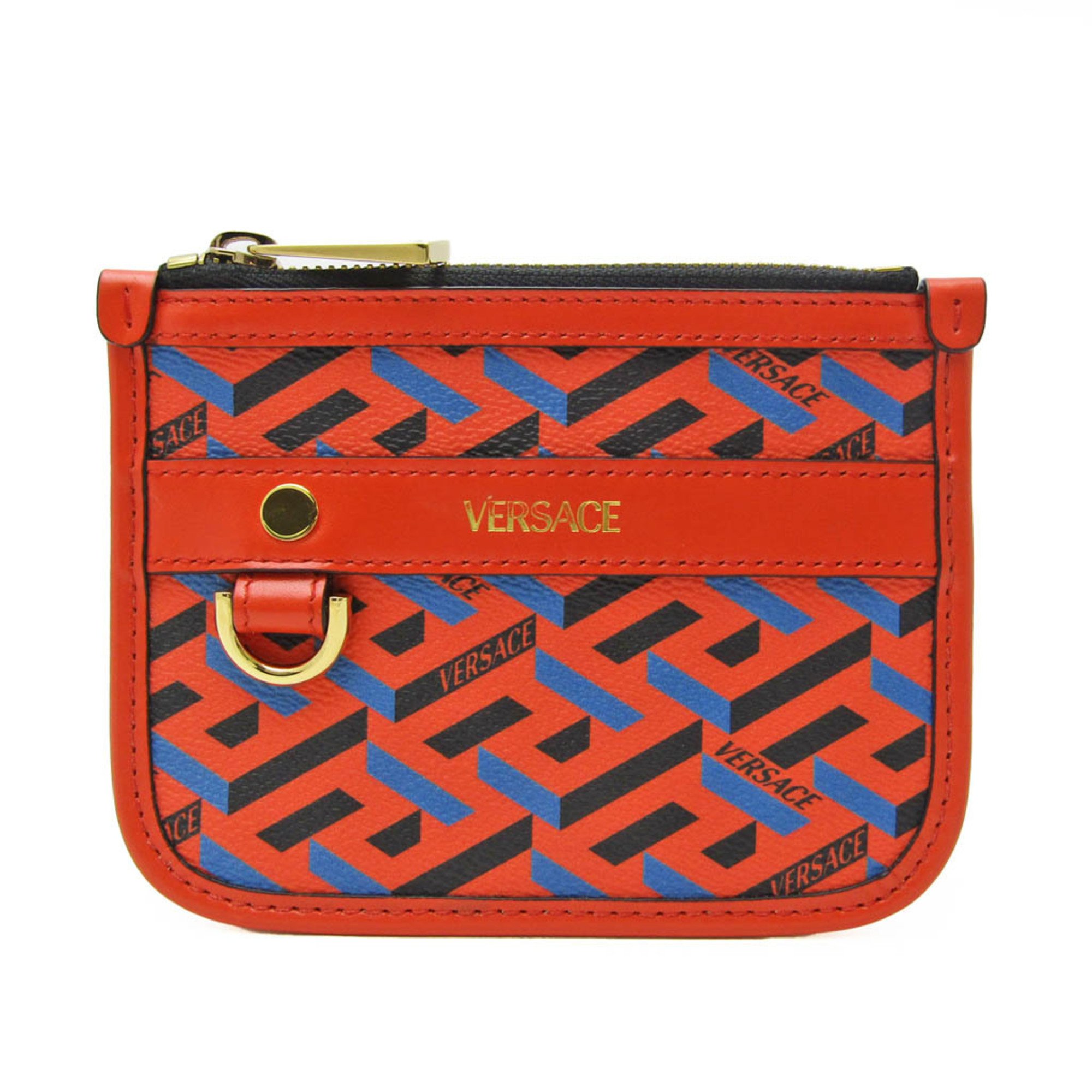 Versace La Greca Signature Women's PVC,Leather Pouch Multi-color,Red Color