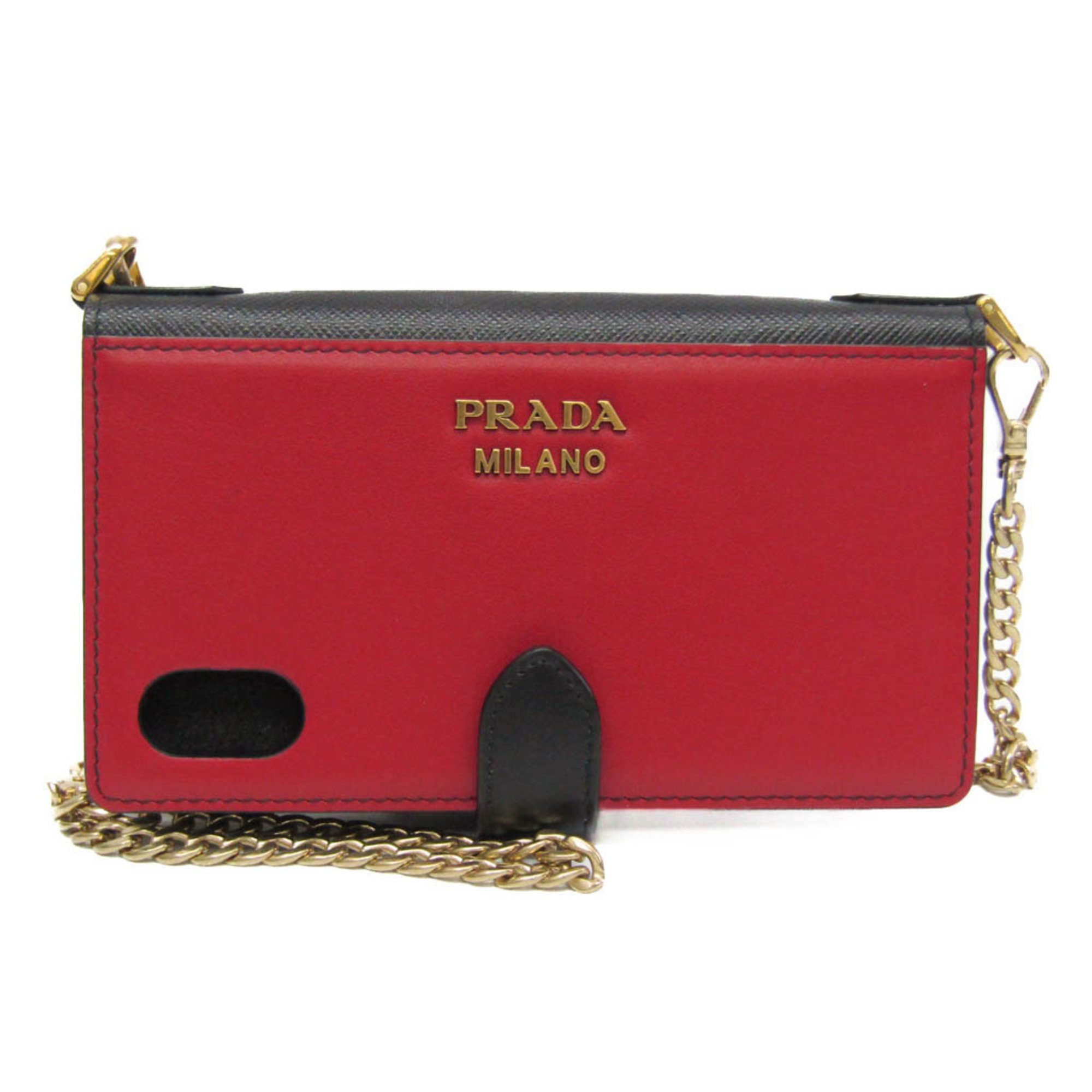 Prada Leather Phone Flip Case For IPhone X Black,Red Color 1ZH078