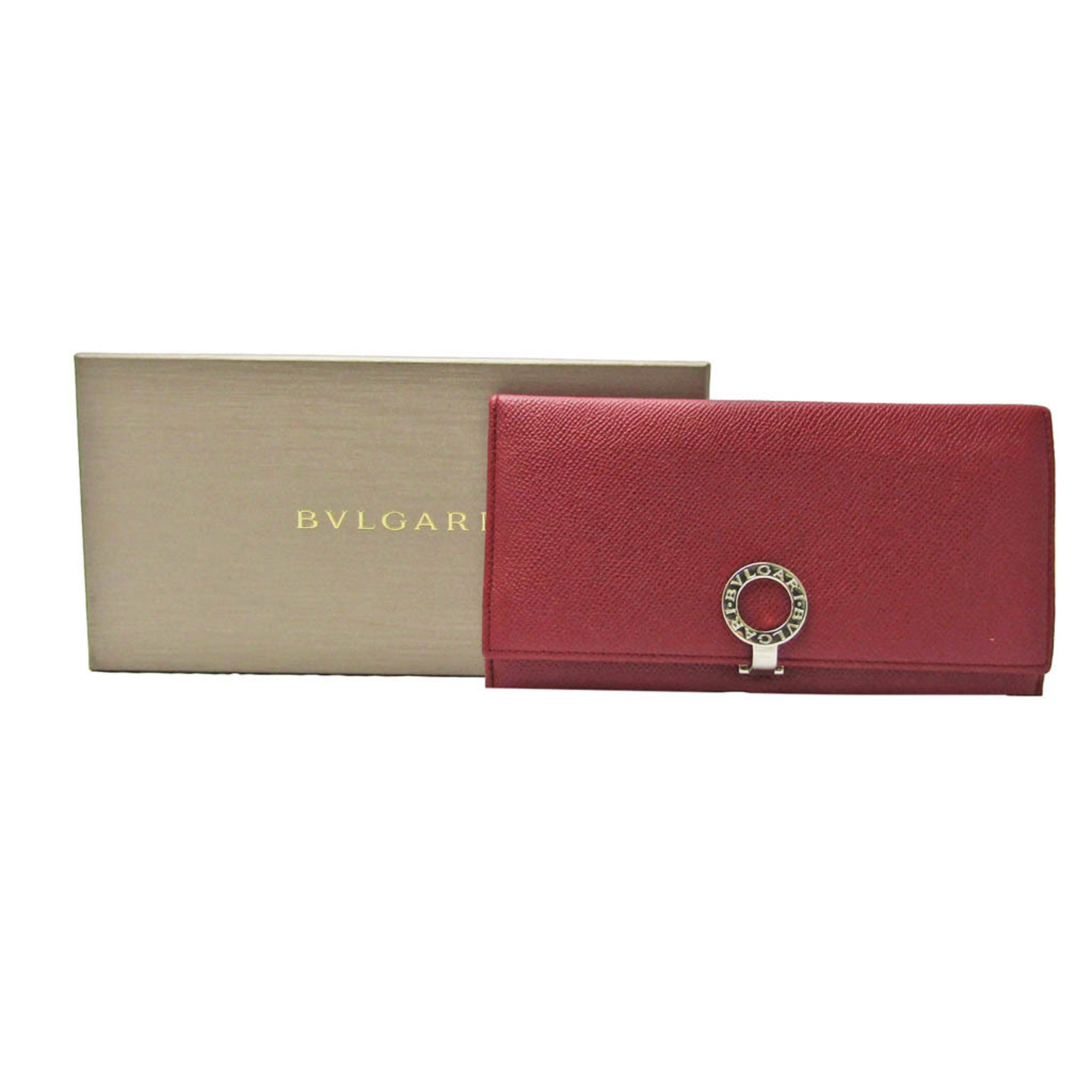 Bvlgari Logo Clip 33888 Women's Leather Long Wallet (bi-fold) Dark Red