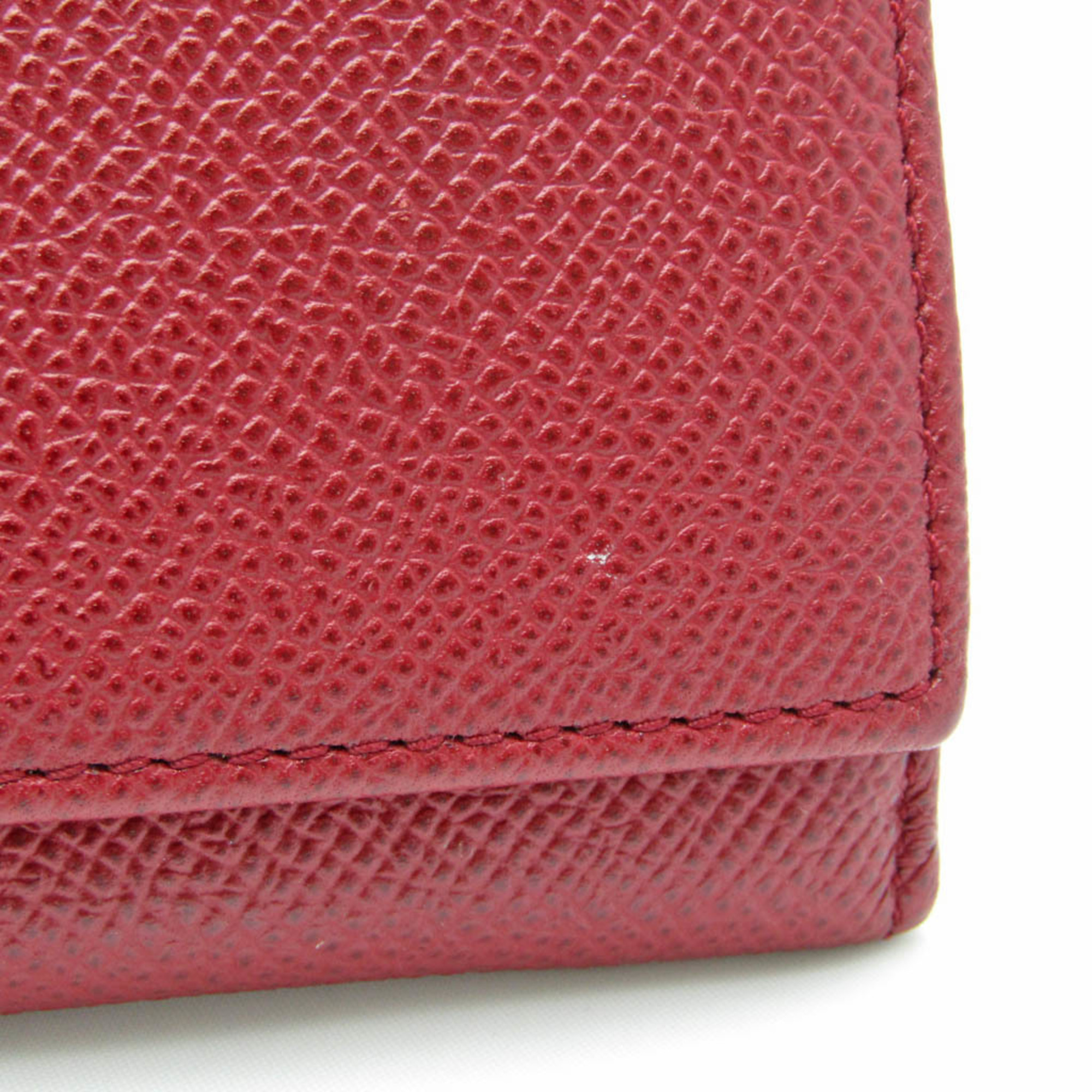 Bvlgari Logo Clip 33888 Women's Leather Long Wallet (bi-fold) Dark Red