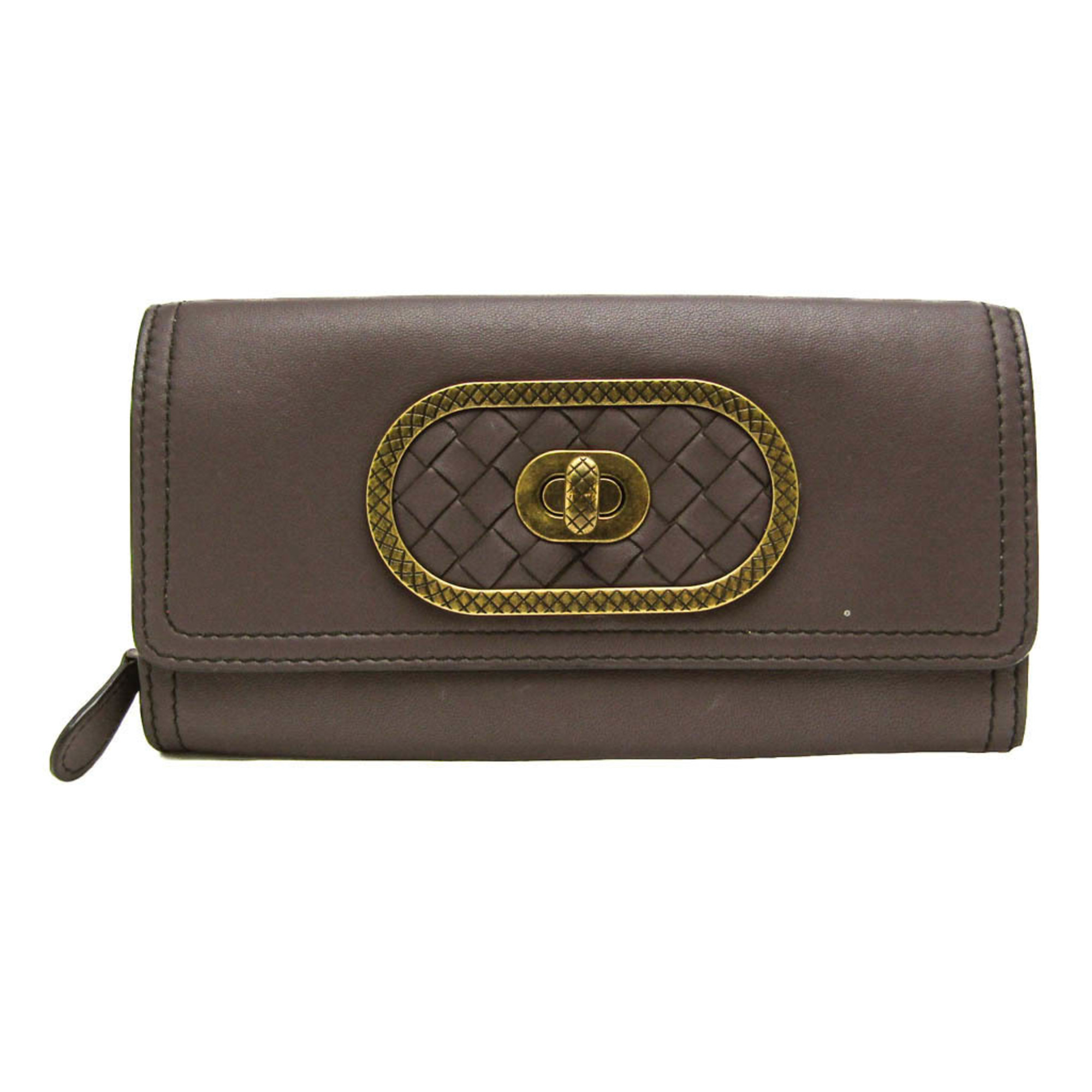 Bottega Veneta Intrecciato Women's Leather Long Wallet (bi-fold) Purple Brown