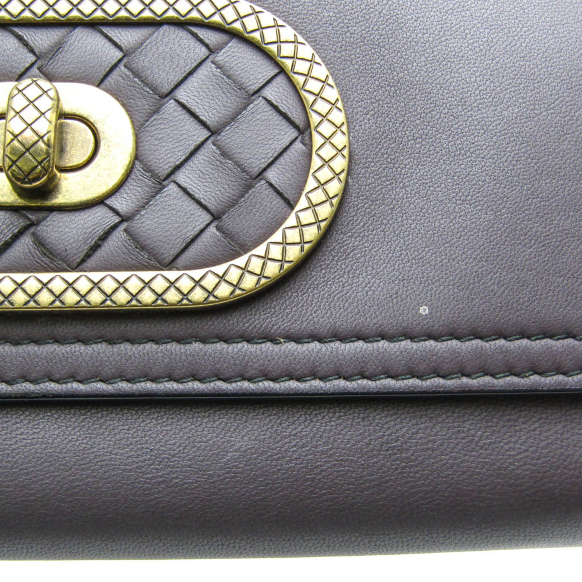 Bottega Veneta Intrecciato Women's Leather Long Wallet (bi-fold) Purple Brown