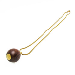 Hermes Serie Wood Ball Metal,Wood Women's Pendant Necklace (Dark Brown,Gold)