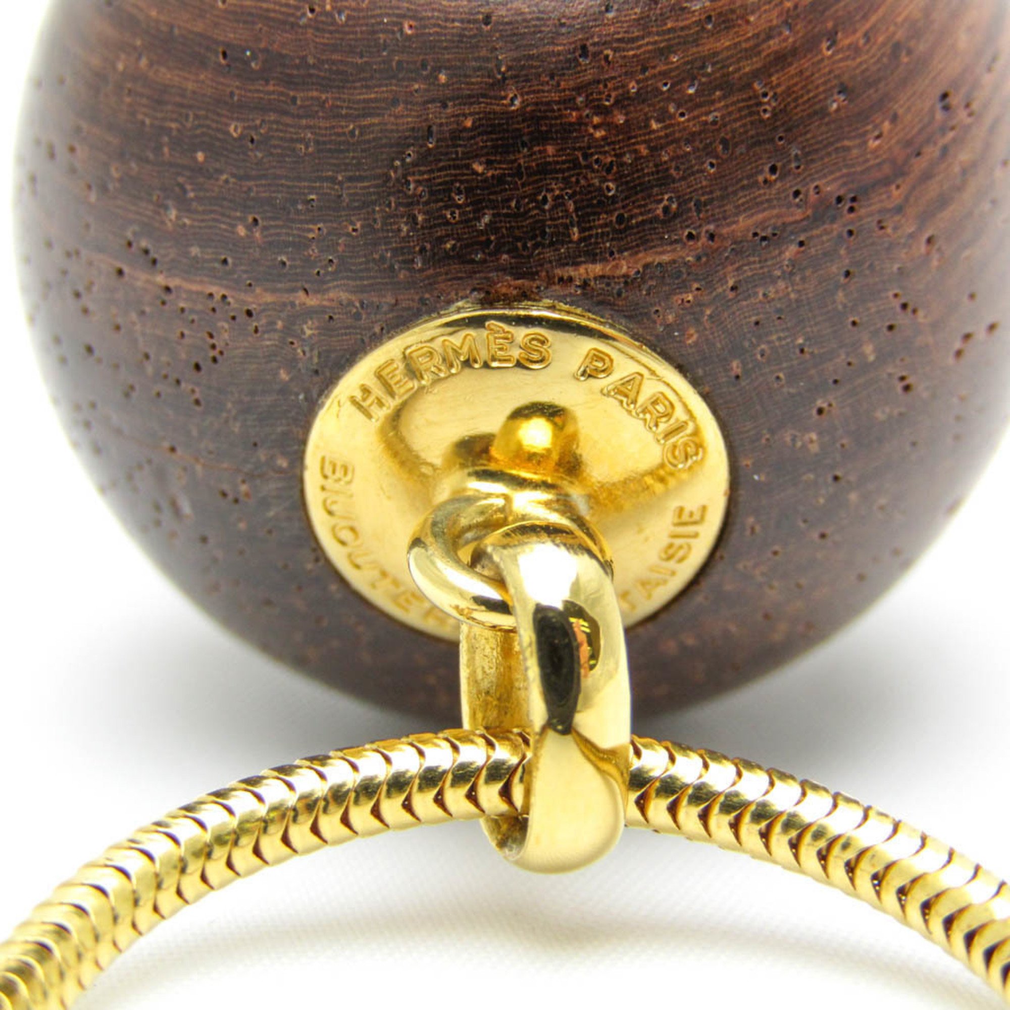 Hermes Serie Wood Ball Metal,Wood Women's Pendant Necklace (Dark Brown,Gold)