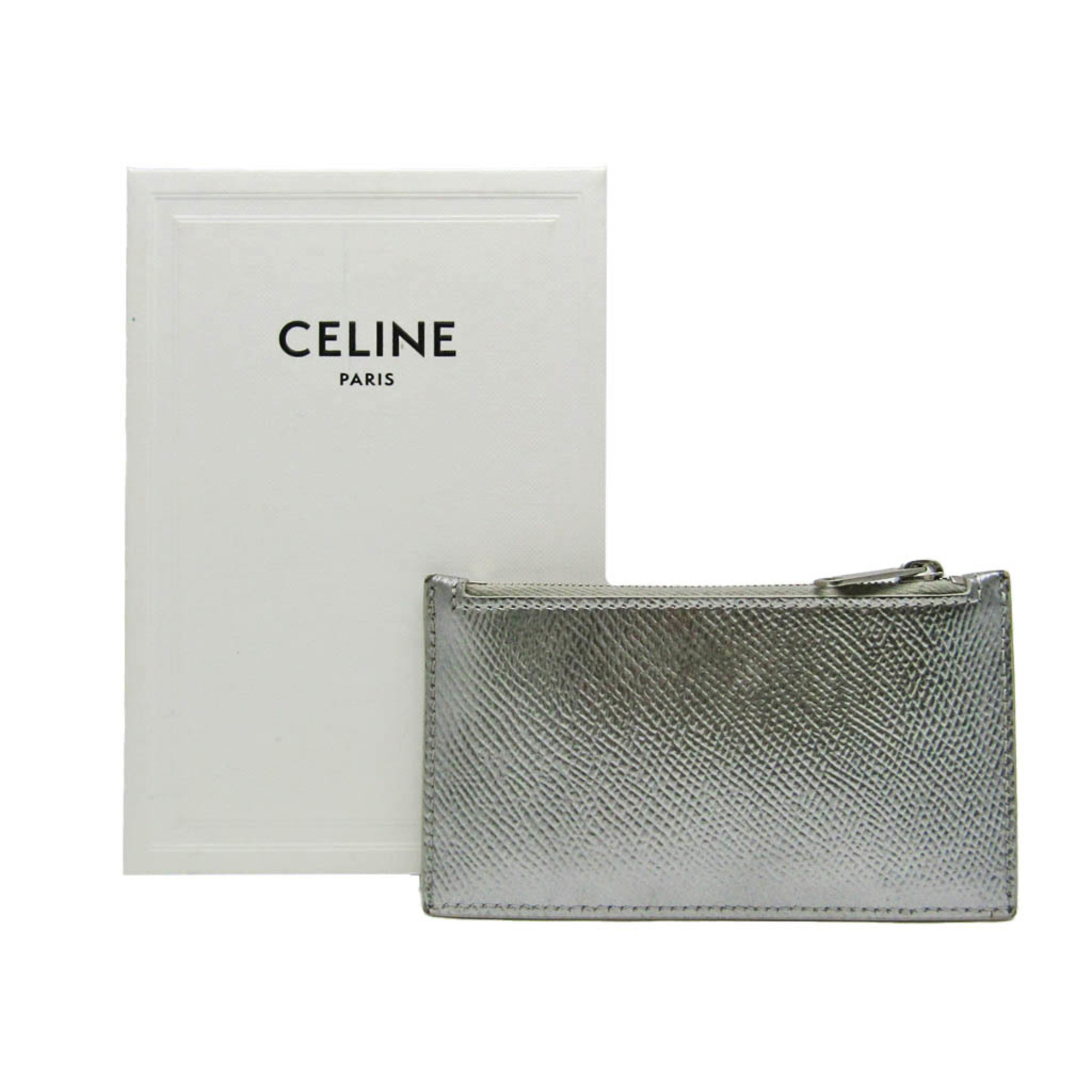 Celine Compact Zipped Card Holder 10B68 3BFQ Leather Card Case Silver