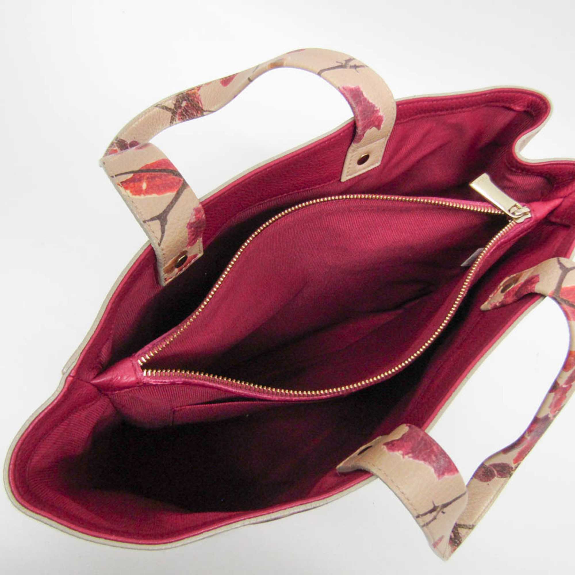 Furla Floral Women's Leather Tote Bag Beige,Multi-color