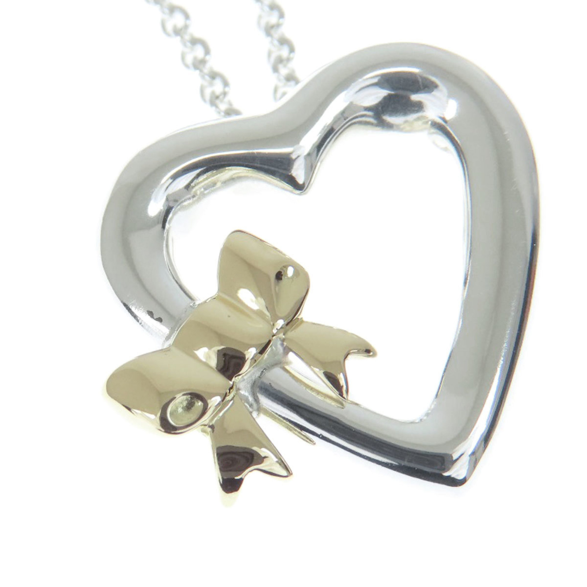 Tiffany Heart Ribbon Necklace Silver/K18YG Women's TIFFANY&Co.