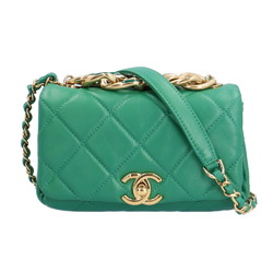 CHANEL Chain Shoulder Bag Lambskin Green Women's