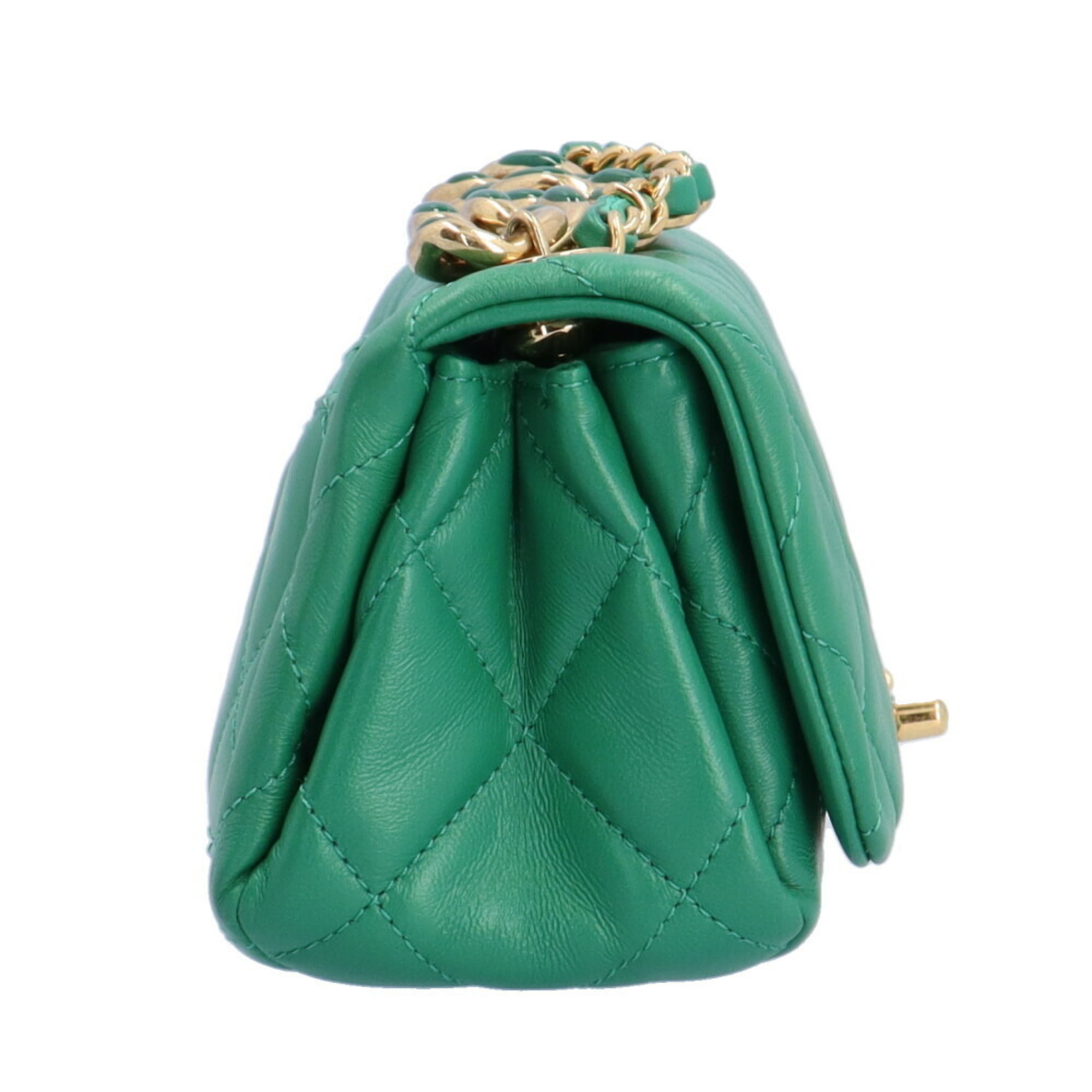 CHANEL Chain Shoulder Bag Lambskin Green Women's