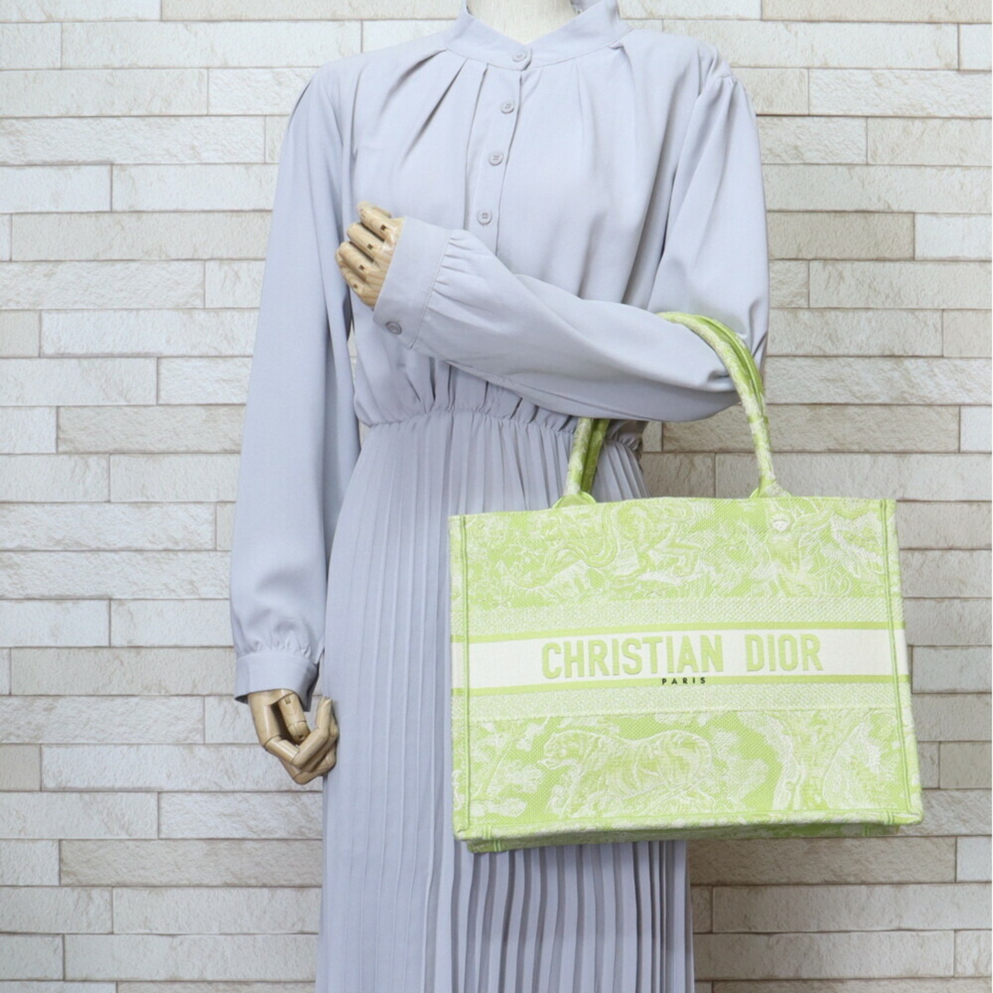 Christian Dior Book Tote Medium Bag Canvas Green Women's