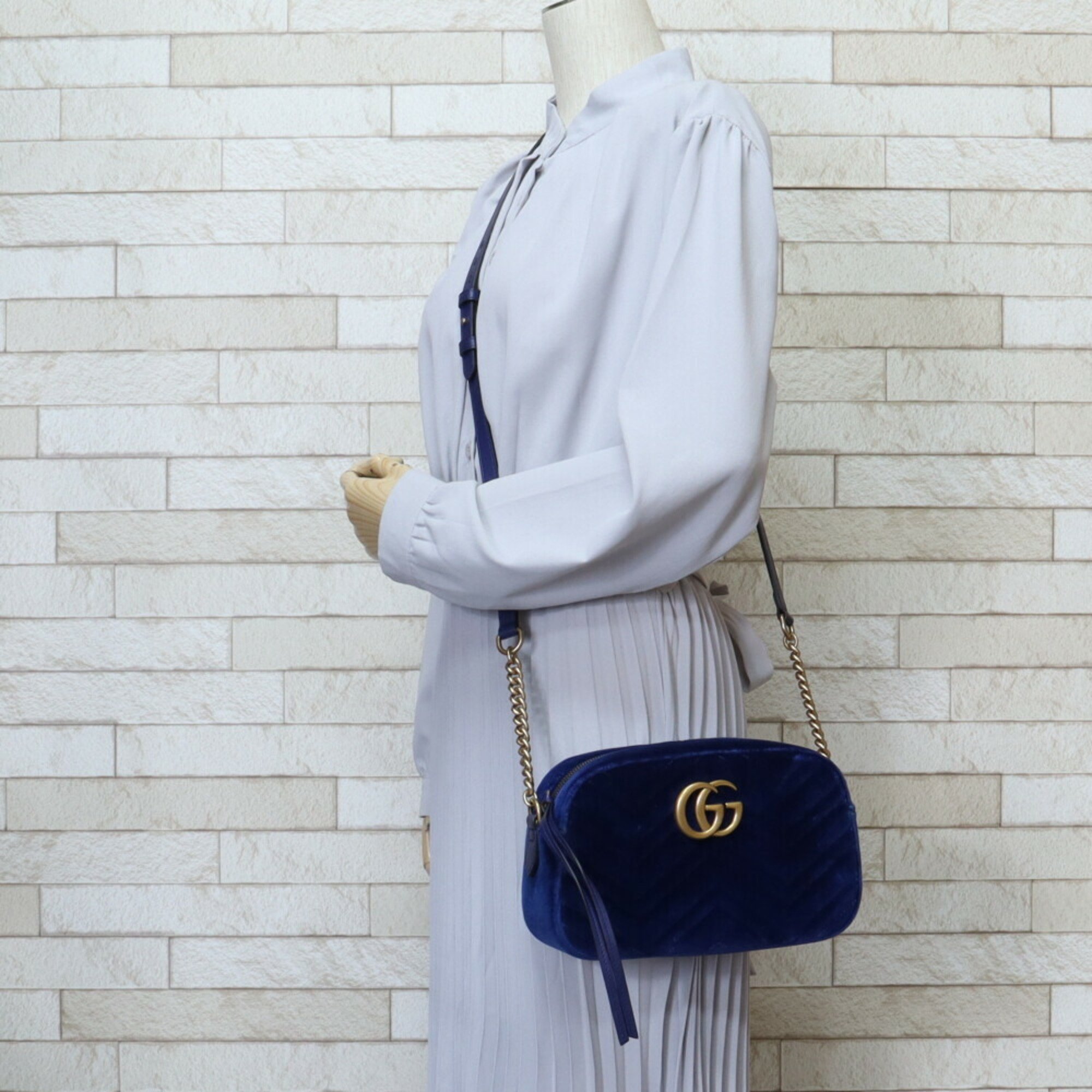 Gucci Marmont Shoulder Bag Velor 447632 Blue Women's GUCCI